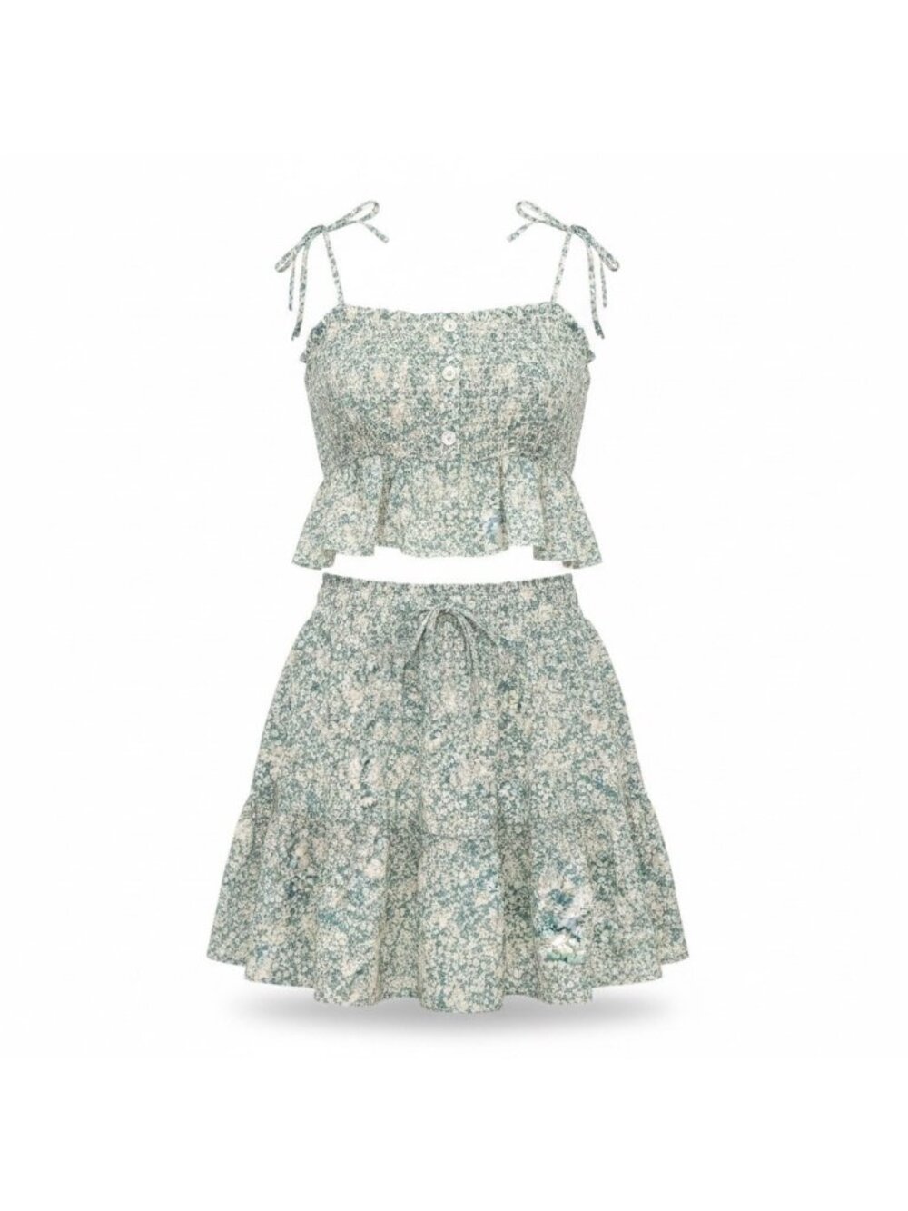 Papercrane Womens Green Floral Two-Piece Crop Top & Skirt Set Size M